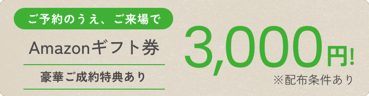 ご予約のうえ、ご来場でAmazonギフト券3,000円※配布条件あり